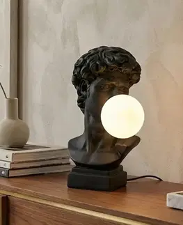 Estila Designová moderní stolní lampa Antica v černé barvě ve tvaru busty Davida s bílým kulatým stínítkem 29 cm