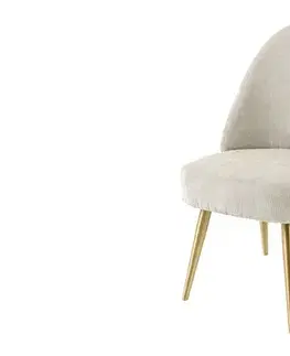 Estila Moderní art deco čalouněná béžová jídelní židle Jana s textilním manšestrovým potahem s kovovými zlatými nožičkami 89 cm