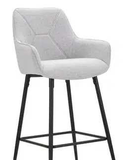 Estila Moderní barová židle Eli s černými kovovými nožičkami a šedým látkovým čalouněním s geometrickým vzorem 109 cm