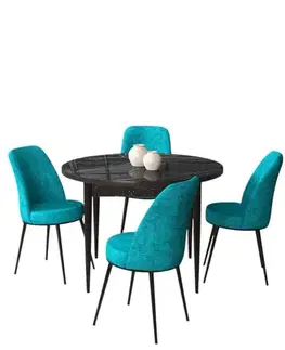 Dining Table & Chairs Set (5 Pieces) Tor - Black Marble, Turquoise
