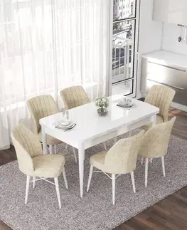 Extendable Dining Table & Chairs Set (7 Pieces) Nef - White, Cream