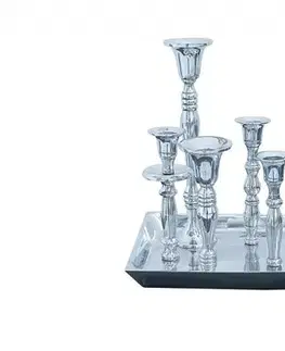 Estila Glamour stříbrný svícen Celeste s obdélníkovou podstavou a chromovými držáky na sedm svíček v art deco stylu 26 cm