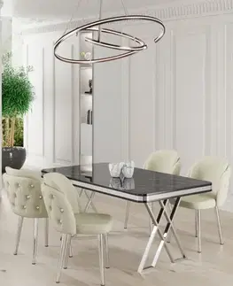 Dining Table & Chairs Set (5 Pieces) Rigel - Black Marble, Chrome, Cream
