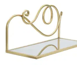 Estila Sada designových glamour polic Dumur se zrcadlovým sklem a ozdobnou kovovou konstrukcí ve zlaté barvě se spirálami 40 cm