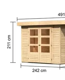 Dřevěný zahradní domek ASKOLA 3,5 s přístavkem 240 Lanitplast