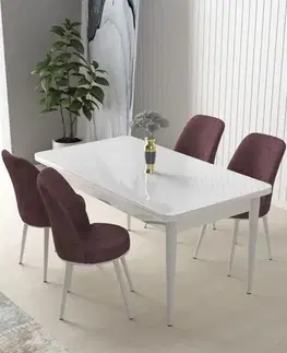 Dining Table & Chairs Set (5 Pieces) Nil - White, Dusty Rose