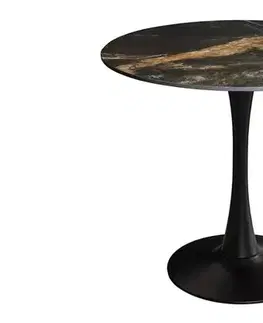 Estila Designový moderní kulatý jídelní stůl Ceramia v černé barvě s keramickou mramorovou deskou a kovovou nohou 80 cm