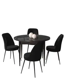 Dining Table & Chairs Set (5 Pieces) Tor - Black Marble, Black