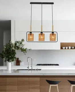 Závěsná lampa Crown, černá, 3x40W, E27, béžové stínidlo