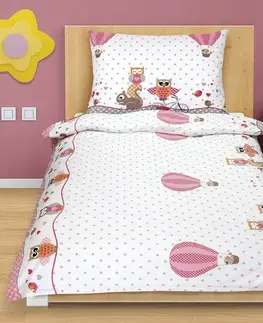 Bellatex Bavlněné povlečení Sovička růžová, 140 x 200, 70 x 90 cm, 140 x 200 cm, 70 x 90 cm