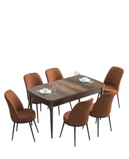 Extendable Dining Table & Chairs Set (7 Pieces) Han - Baroque, Tile Red