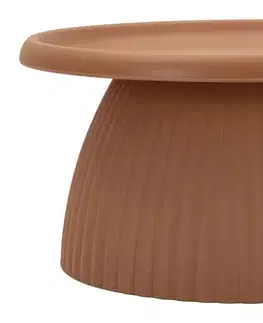 Estila Designový moderní kulatý konferenční stolek Corralejo s mohutnou žebrovanou nohou v terakotové hnědé barvě 70 cm