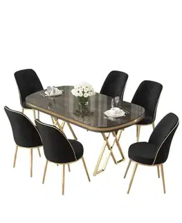 Dining Table & Chairs Set (7 Pieces) Lai - Anthracite, Gold, Black