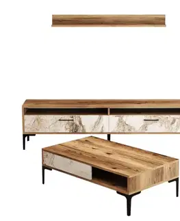 Living Room Furniture Set Istanbul - Walnut, White Marble