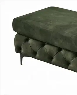 Estila Moderní glamour obdélníková taburetka Modern Barock se zeleným sametovým potahem a chesterfield prošíváním na nožičkách 95 cm