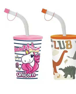 PROHOME - Pohár dětský se slámkou 340ml plastový různé barvy a motivy