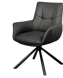 Estila Designová industriální černá jídelní židle Mariposa s koženým prošívaným potahem a otočným sedadlem 86 cm