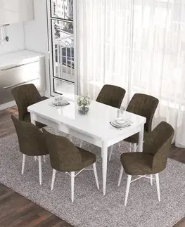 Extendable Dining Table & Chairs Set (7 Pieces) Eva - White, Brown