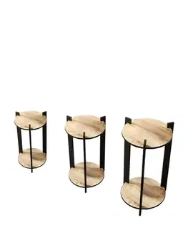 Wooden Plant Stand Flower Desk Round - Oak