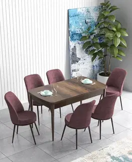 Extendable Dining Table & Chairs Set (7 Pieces) Han - Baroque, Dusty Rose