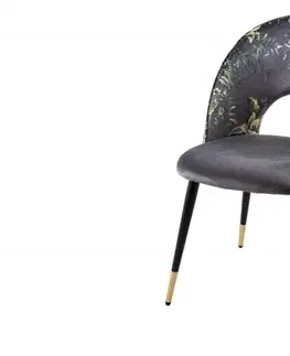 Estila Stylová čalouněná art deco židle Floreque s oválným opěradlem a kovovou konstrukcí v šedém provedení 83cm