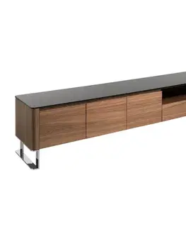 Estila Moderní TV stolek Vita Naturale hnědý s černým tvrzeným sklem 200cm