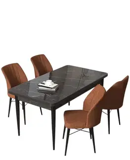 Dining Table & Chairs Set (5 Pieces) Arp - Black Marble, Tile Red