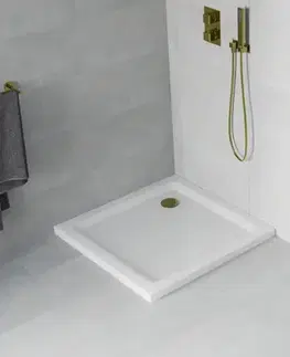 MEXEN/S Flat sprchová vanička čtvercová slim 70 x 70, bílá + zlatý sifon 40107070G