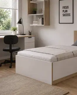 ArtCross Jednolůžková postel MAXIMUS MXS-19 | 90 x 200 cm Barva: Dub sonoma světlý/bílý lesk