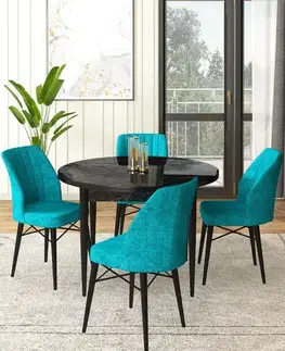 Dining Table & Chairs Set (5 Pieces) Rox - Black Marble, Turquoise