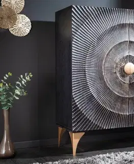 Estila Luxusní vysoká komoda Cumbria zdobená ornamenty z masivního mangového dřeva v art deco stylu 120cm