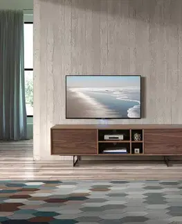 Estila Designový TV stolek Chrysler v hnědé barvě s úložným prostorem s černými nožičkami 180cm
