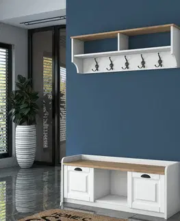 Nástěnný věšák s botníkem Polo White and Walnut