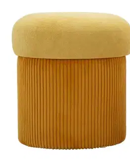 Estila Moderní set kulatých čalouněných sametových oranžových taburetek Mavis s žebrovaným prošíváním a úložným prostorem 44 cm