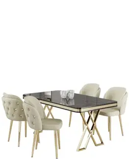 Dining Table & Chairs Set (5 Pieces) Rigel - Black Marble, Gold, Cream