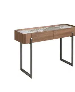 Estila Luxusní moderní konzolový stolek Vita Naturale z hnědého ořechového dřeva s vrchní deskou s designem bílého mramoru 120 cm