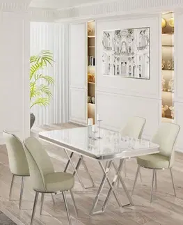 Dining Table & Chairs Set (5 Pieces) Vals - White, Chrome, Cream