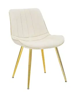 Estila Art deco čalouněná prošívaná krémová jídelní židle Asen se sametovým potahem se zlatými kovovými nožičkami 79 cm
