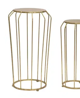 Estila Glamour sada kulatých zlatých kovových příručních stolků Delizia s atypickýma nohama a kruhovou základnou 70 cm
