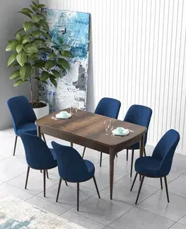 Extendable Dining Table & Chairs Set (7 Pieces) Zen - Baroque, Navy Blue