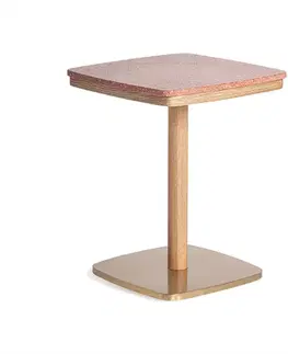 Estila Luxusní Art-deco čtvercový barový stůl Caya s cihlovou terrazzo povrchovou deskou a podstavou z dubového masivu 65cm