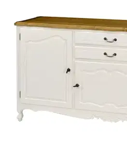Estila Luxusní provence příborník Preciosa bílé barvy s hnědou vrchní deskou 192cm
