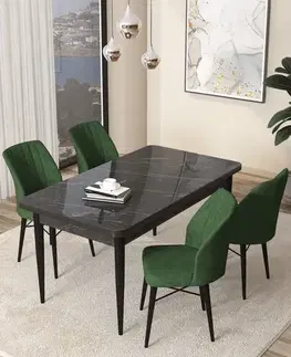 Dining Table & Chairs Set (5 Pieces) Arp - Black Marble, Khaki