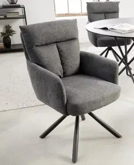 Estila Retro designová otočná židle Dover s tmavě šedým čalouněním a černým kovovým nohama 92cm