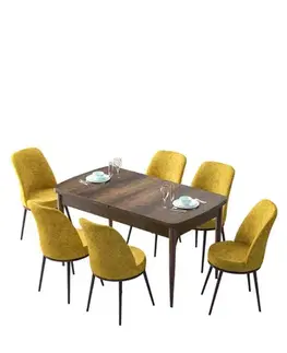 Extendable Dining Table & Chairs Set (7 Pieces) Zen - Baroque, Mustard