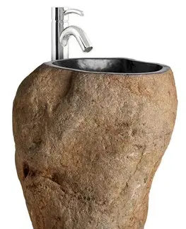 Estila Luxusní moderní atypické umyvadlo Piedra z přírodního kamene v hnědé barvě s výraznou strukturou 90 cm