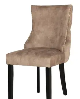 Estila Moderní jídelní židle Modern Barrock s béžovým sametovým čalouněním s černými nožičkami a chromovým lvím klepadlem 90 cm