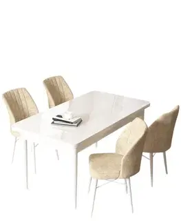 Dining Table & Chairs Set (5 Pieces) Arp - White, Cream