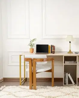 Psací stůl Twin Study Desk - Travertine, Gold