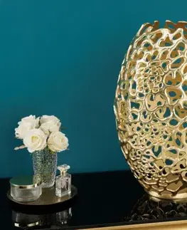 Estila Dizajnová art deco váza Hoja zlatej farby s konštrukciou z kovu 50cm